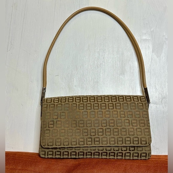 Handbags - Vintage 90s Brown Monogram Shoulder Bag Jacquard Fabric Small Baguette Purse
